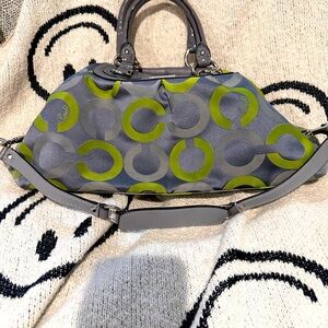 Coach lime green and grey purse.
